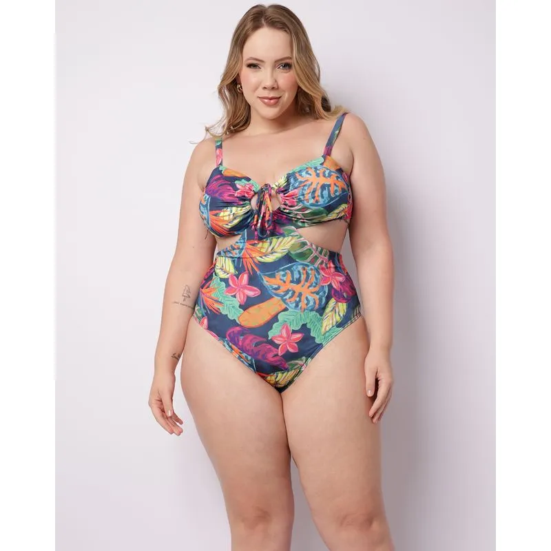 Maiô Plus Size Engana Mamãe Com Bojo Estampado Marinho 48