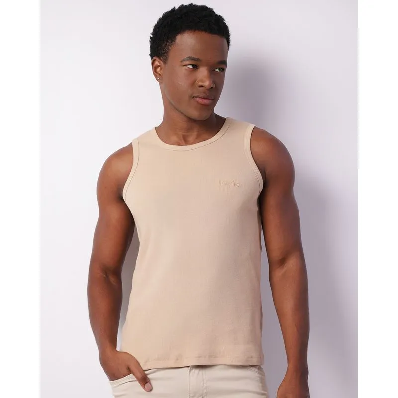 Regata Masculina Texturizada com Bordado Bege P