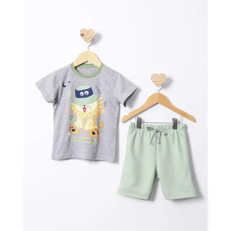 Conjunto Bebê Curto Estampa Interativa Leão Cinza 3