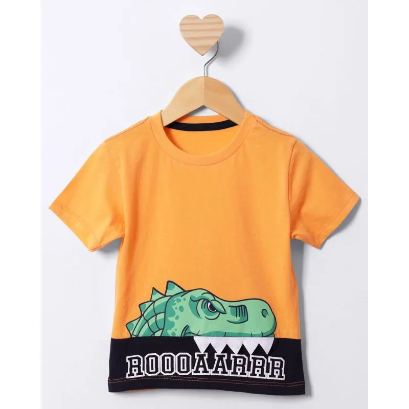 Camiseta Bebê Estampa Dinossauro Interativa Manga Curta Laranja 1