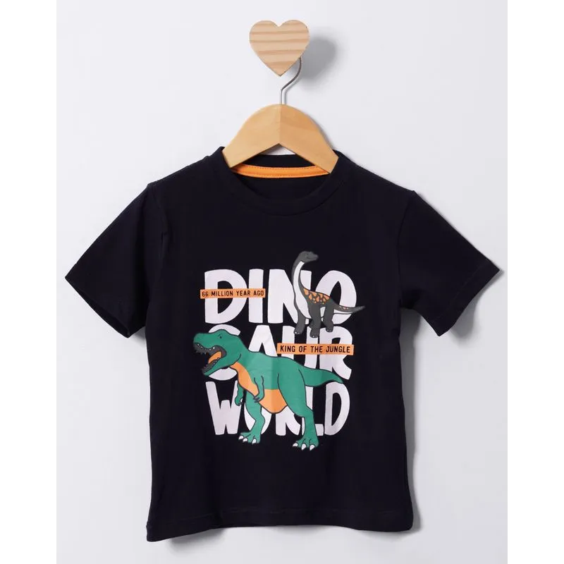 Camiseta Bebê Estampa Dinossauro Manga Curta Marinho 2