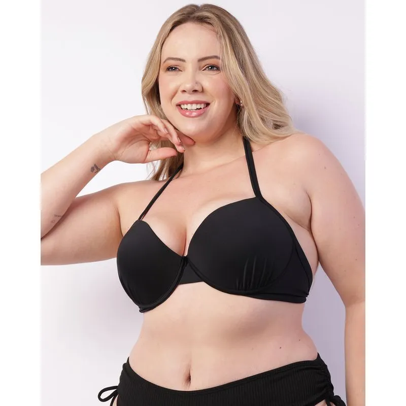 Top Biquíni Plus Size Avulso Liso Bojo Franzido Preto 50