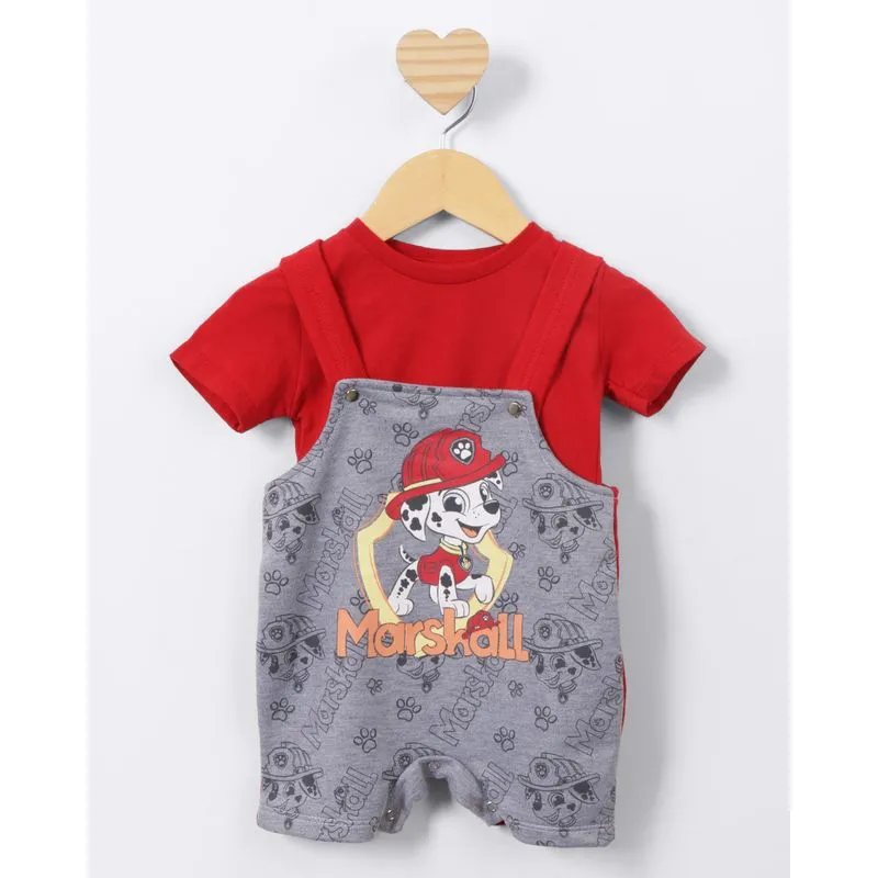 Conjunto Jardineira Bebê Moletinho Patrulha Canina Marshall Vermelha M