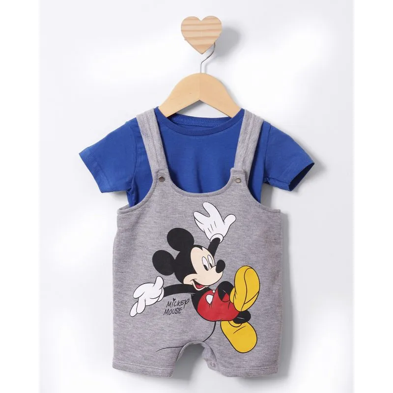 Conjunto Jardineira Bebê Mickey Disney Moletinho Cinza M