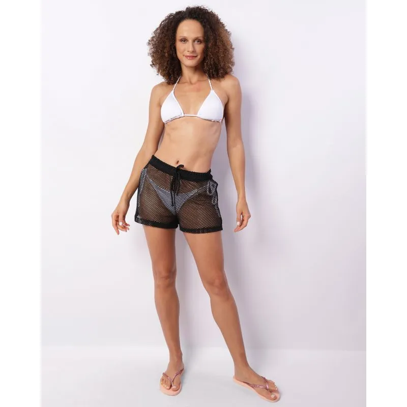 Saída de Praia Short Feminino Texturizado Preto P