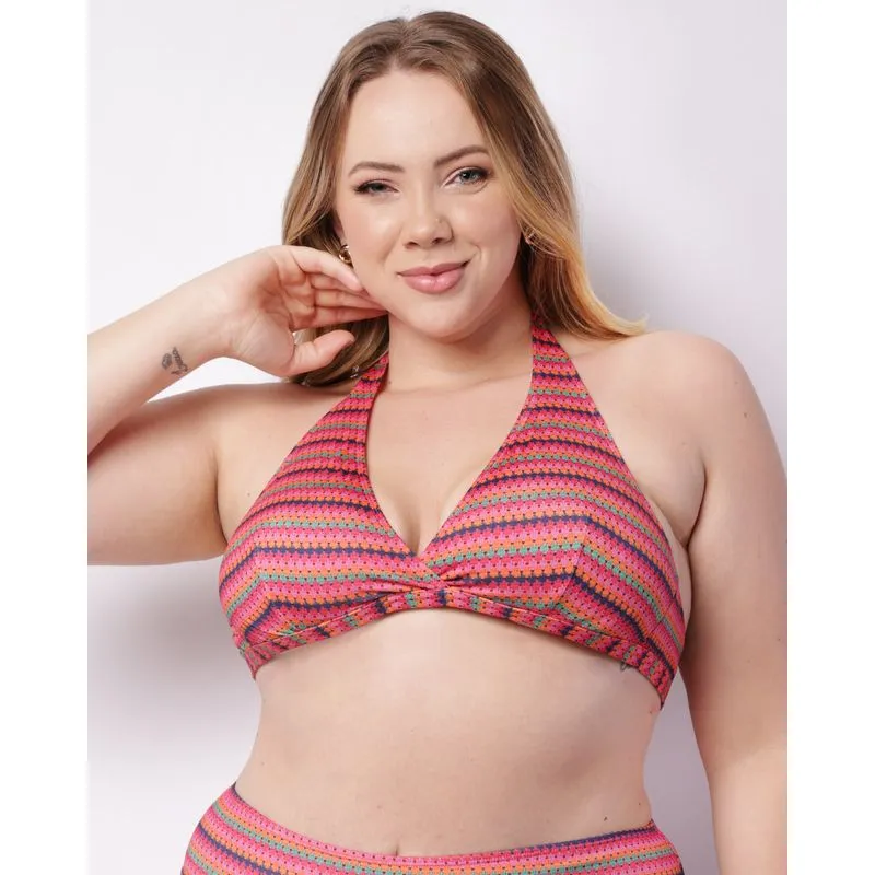 Top Biquíni Plus Size Feminino Avulso Estampado Rosa 52