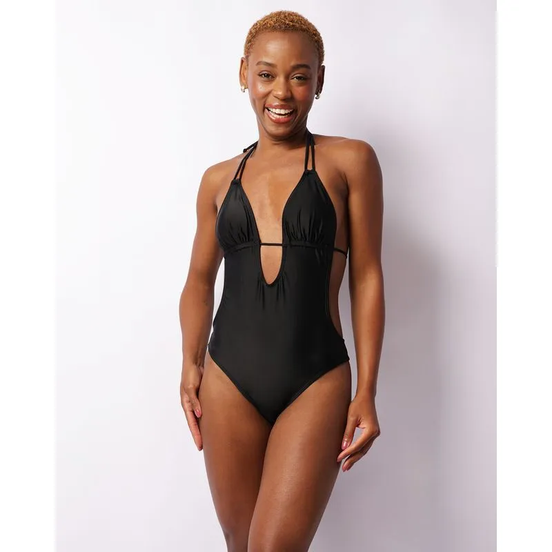 Maiô Feminino Engana Mamãe Liso Decote Profundo Preto P