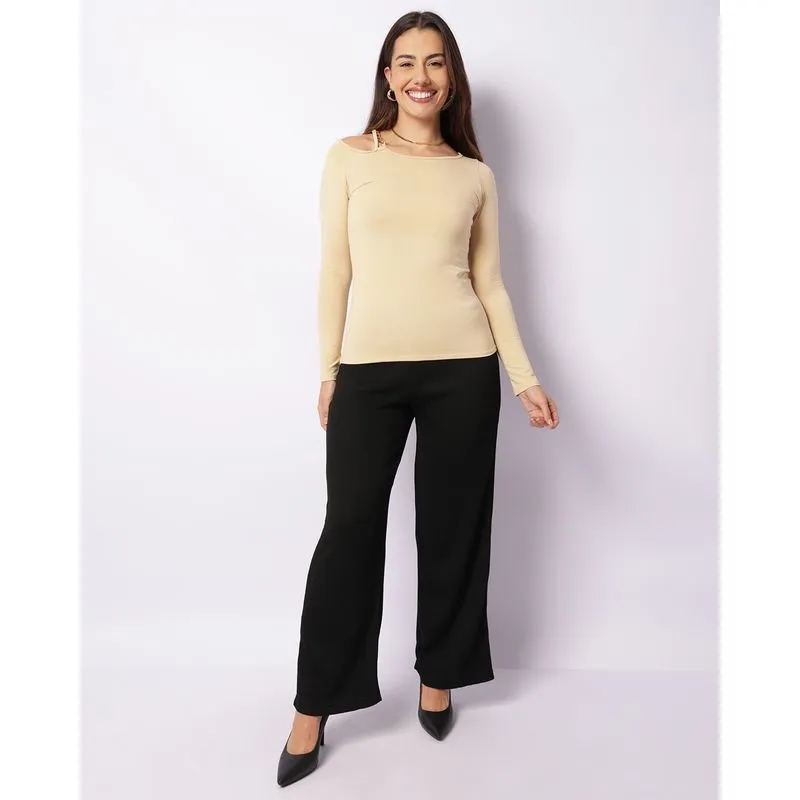 Calça Feminina Pantalona Texturizada Preta P