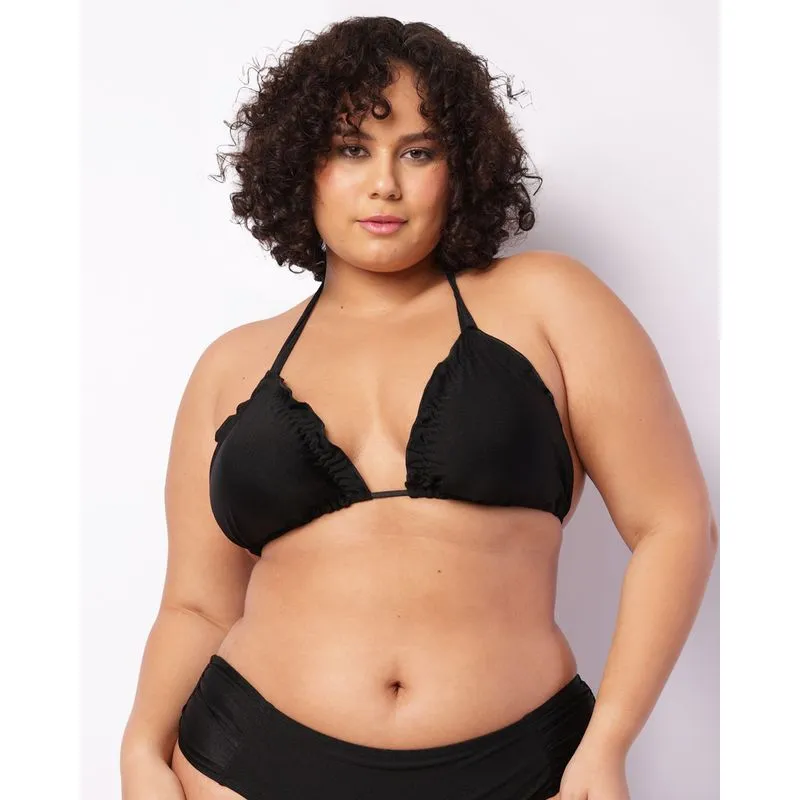 Top Biquíni Plus Size Cortininha Avulso Bojo Removível Preto 48