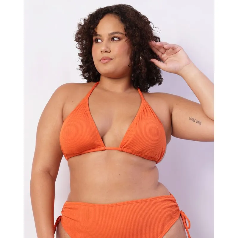 Top Biquíni Plus Size Avulso Texturizado Bojo Removível Laranja 48