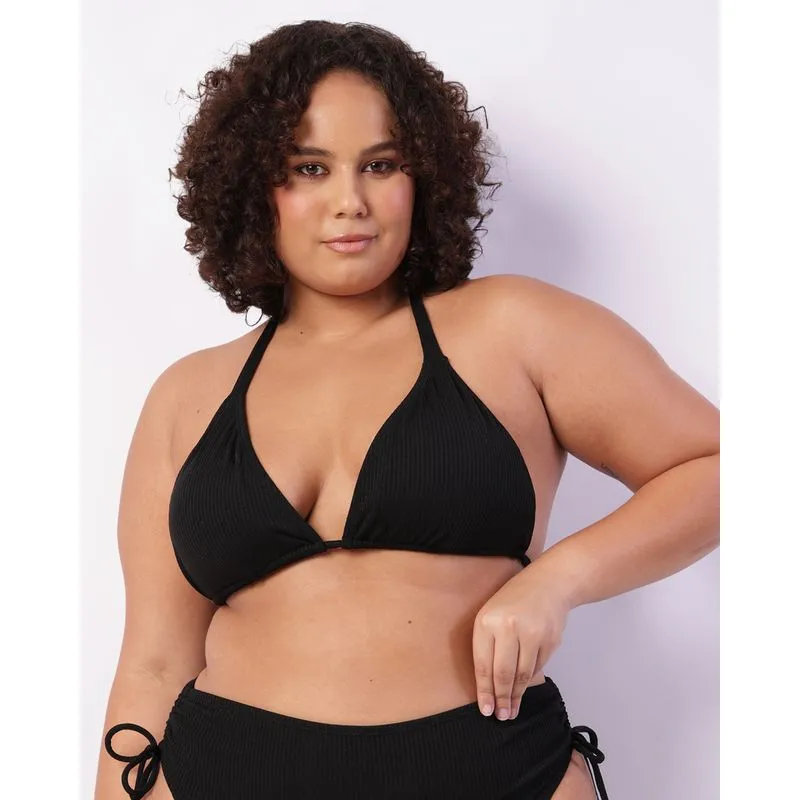 Top Biquíni Plus Size Avulso Texturizado Bojo Removível Preto 48