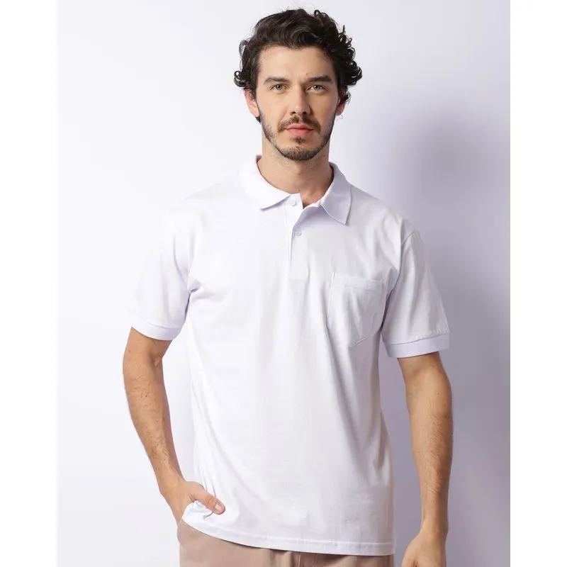 Camisa Polo Masculina Com Bolso Manga Curta Branca P