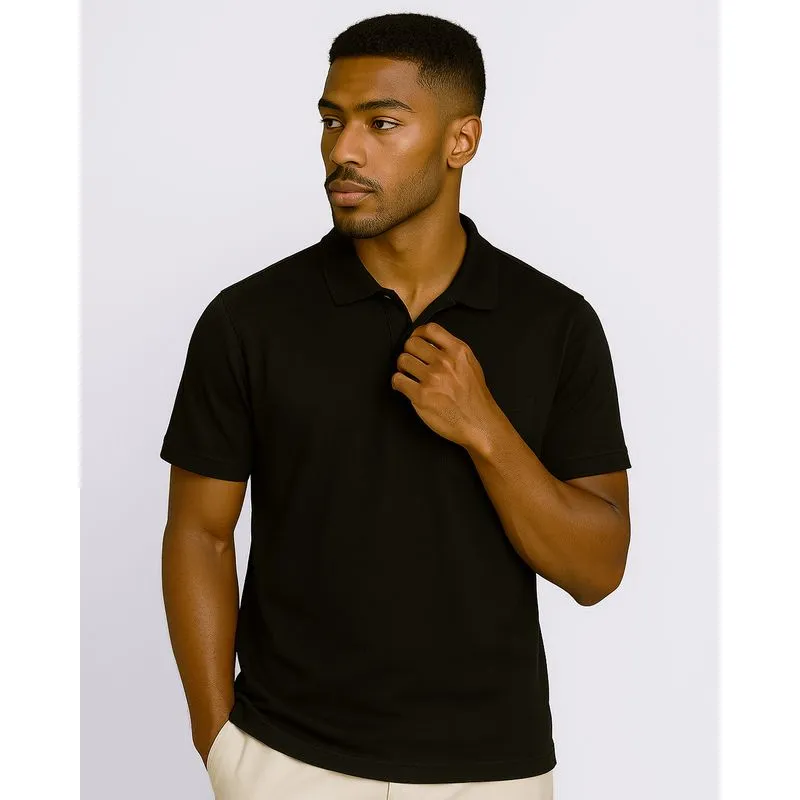 Camisa Polo Masculina Algodão Com Bolso Manga Curta Preta P