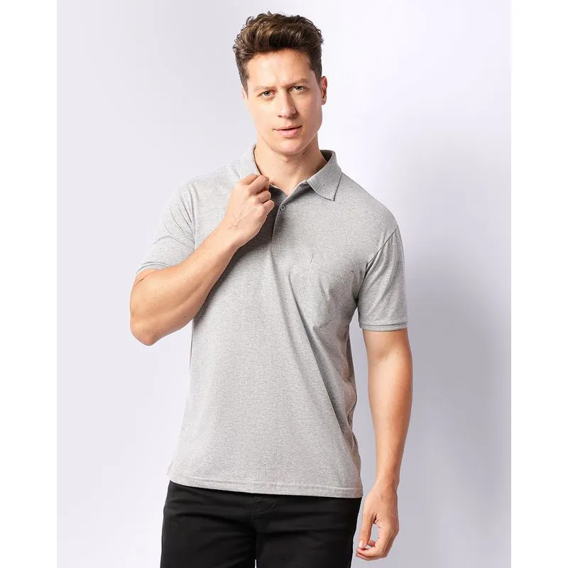 Camisa Polo Masculina Com Bolso Manga Curta Cinza Claro GG