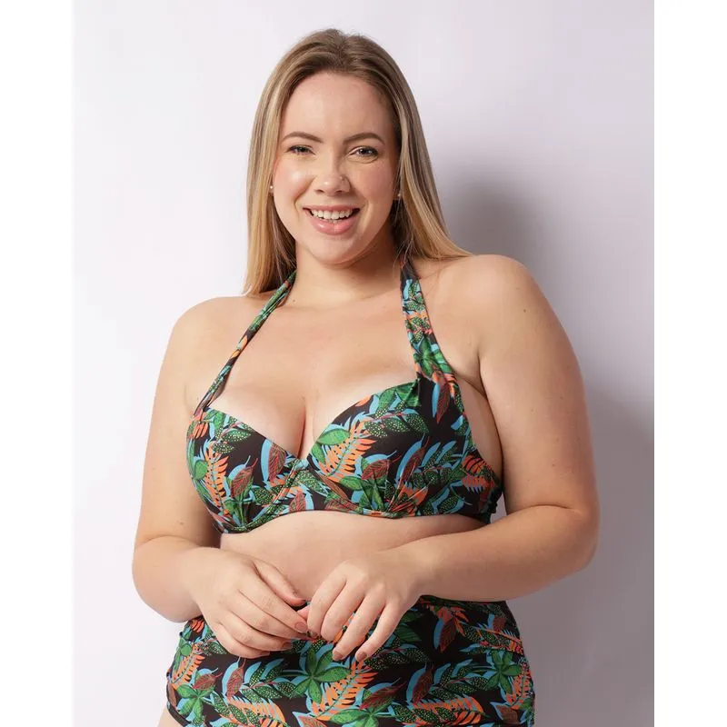 Top Biquíni Plus Size Feminino Com Bojo Proteção UV50+ Preto 48