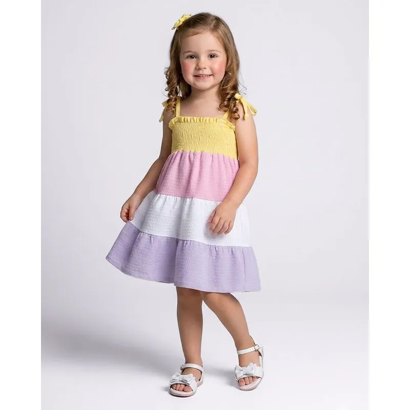 Vestido Bebê Curto Três Marias Texturizado Lastex Amarelo 2