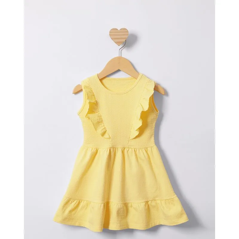 Vestido Bebê Regata Poá Com Babado Amarelo 1