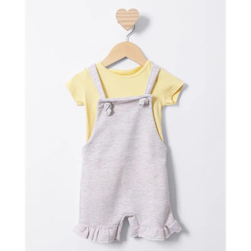 Conjunto Jardineira Bebê Listrado Lurex Bege 3