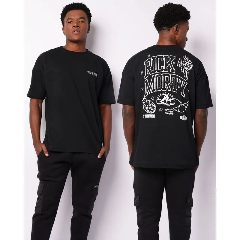 Camiseta Masculina Manga Curta Texturizada Rick And Morty Preta GG