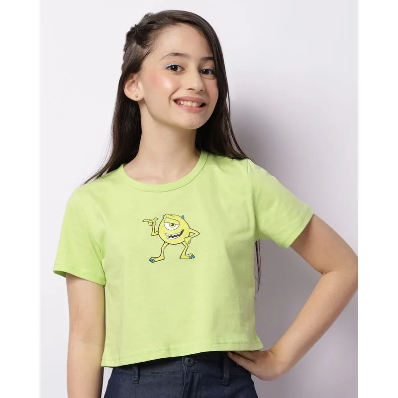 Camiseta Juvenil Disney Monstros S.A Cropped Manga Curta Verde 14