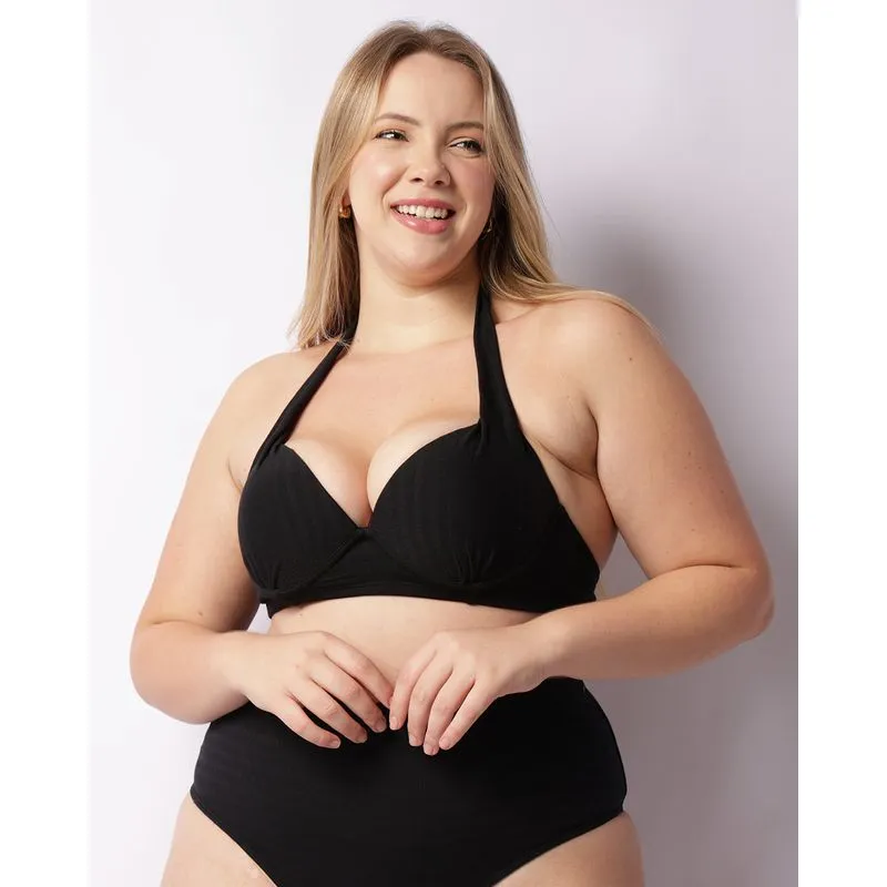 Top Biquíni Plus Size Feminino Com Bojo Texturizado Preto 52