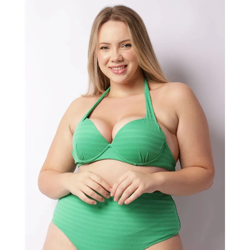 Top Biquíni Plus Size Feminino Com Bojo Texturizado Verde 52