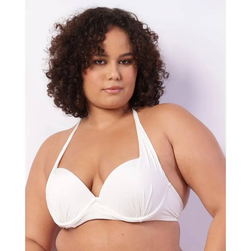 Top Biquíni Plus Size Avulso Liso Bojo Fixo Franzido Branco 52