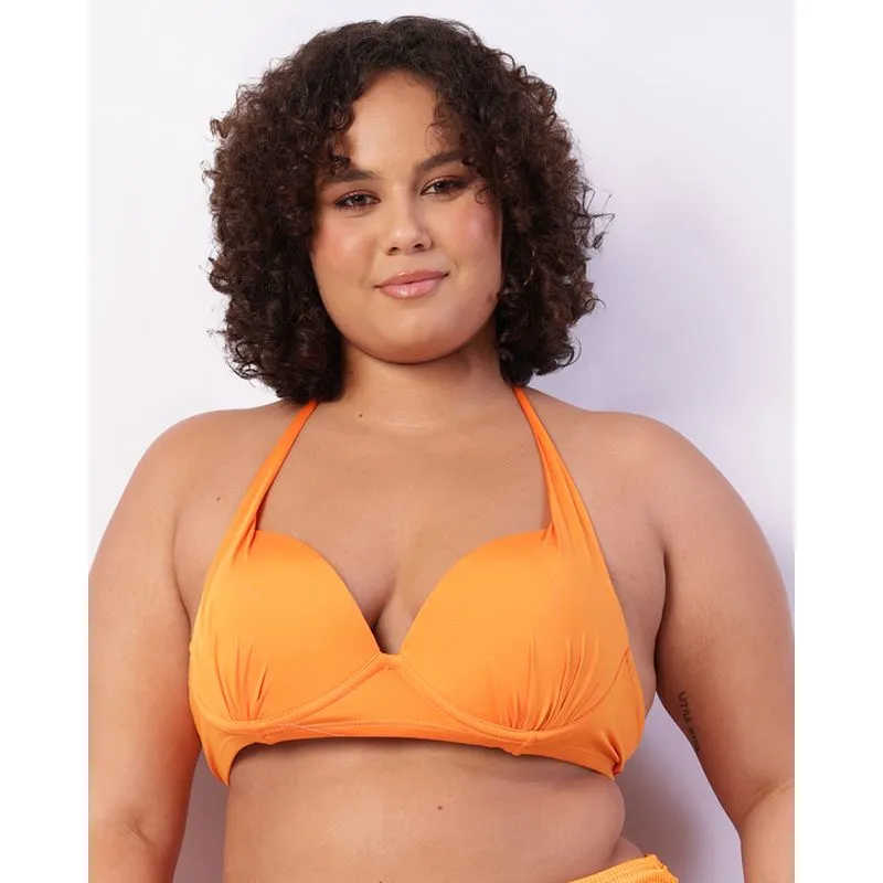 Top Biquíni Plus Size Avulso Liso Bojo Fixo Franzido Laranja 48