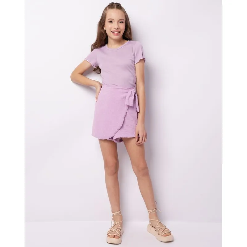 Short Saia Juvenil Texturizado Com Laço Lilás 12