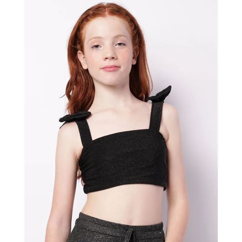 Regata Juvenil Cropped Alça Amarração Lurex Preta 14