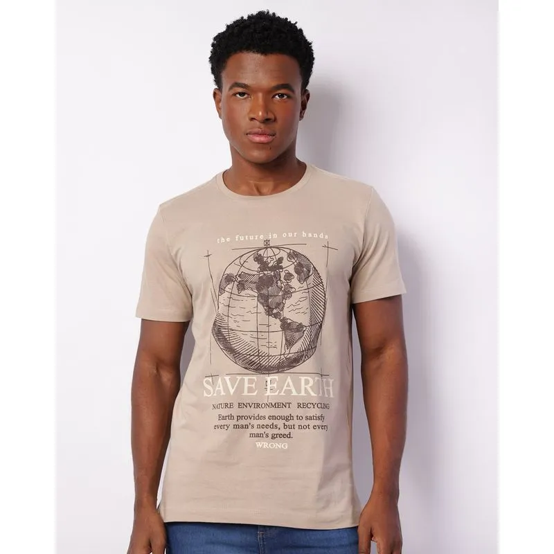 Camiseta Masculina Estampa Frontal Manga Curta Bege M