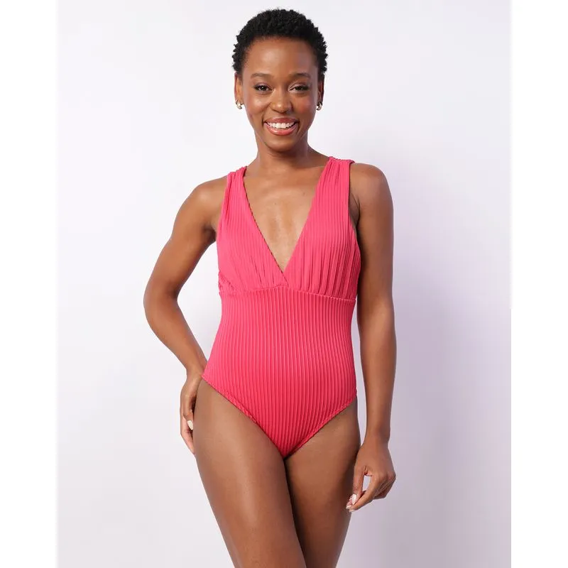 Maiô Feminino Decote Profundo Texturizado Rosa M