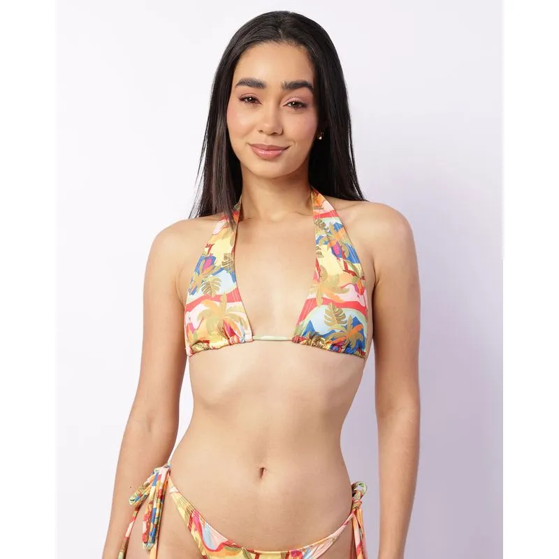 Top Biquíni Avulso Estampado Tropical Bojo Removível Amarelo P