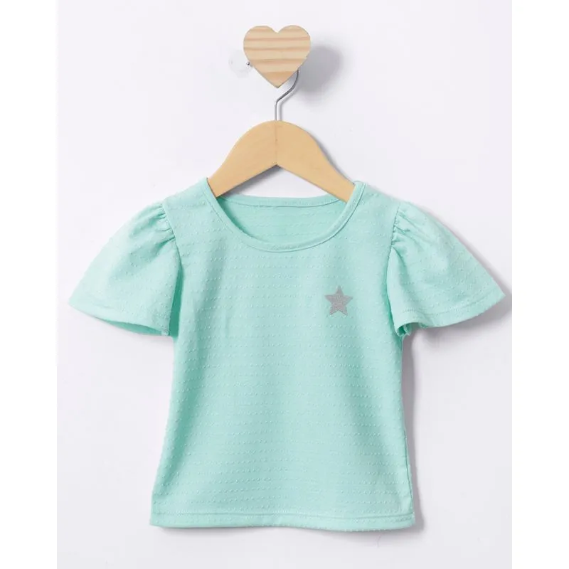 Blusa Bebê Manga Curta Poá Com Aplicação Verde 1