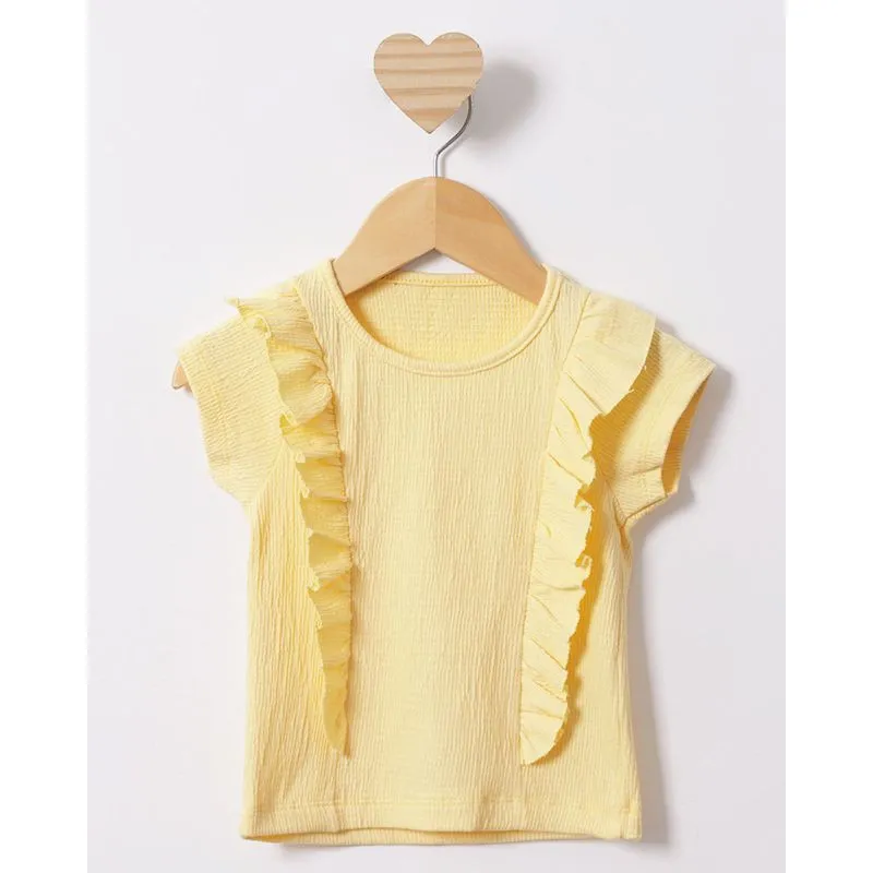 Blusa Bebê Anarruga Com Babado Manga Curta Amarelo 1