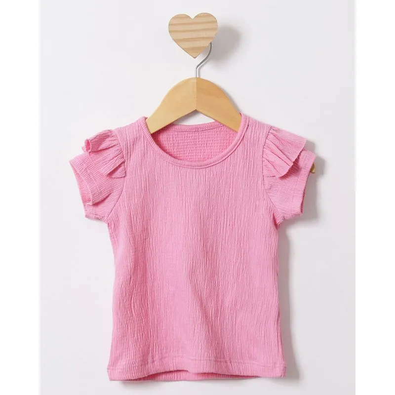 Blusa Bebê Anarruga Com Babado Manga Curta Rosa 1