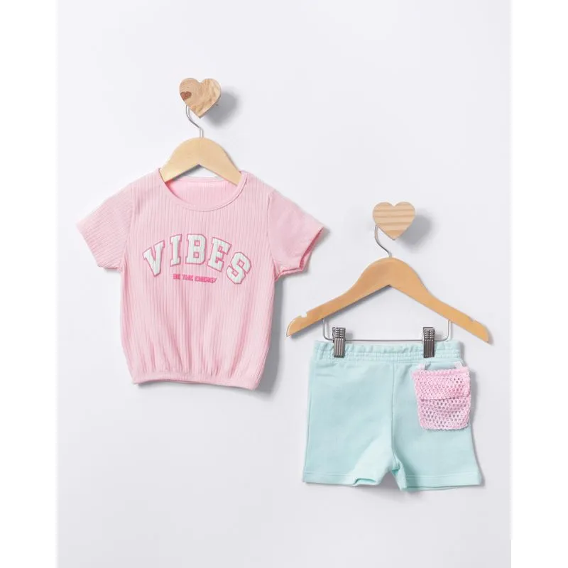 Conjunto Bebê Canelado Curto Estampa Vibes Rosa 3