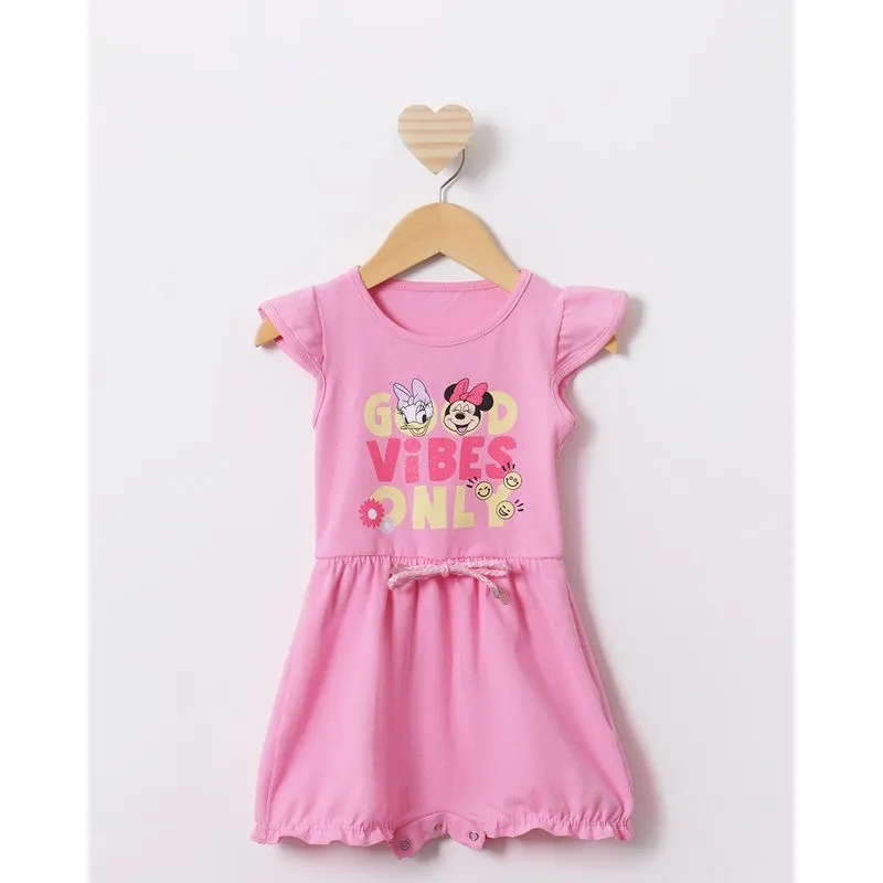 Macacão Bebê Curto Disney Minnie Manga Curta Rosa 1