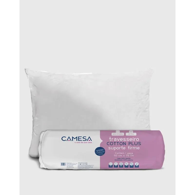 Travesseiro Camesa Rolo Suporte Firme 50cm x 70cm Branco UN