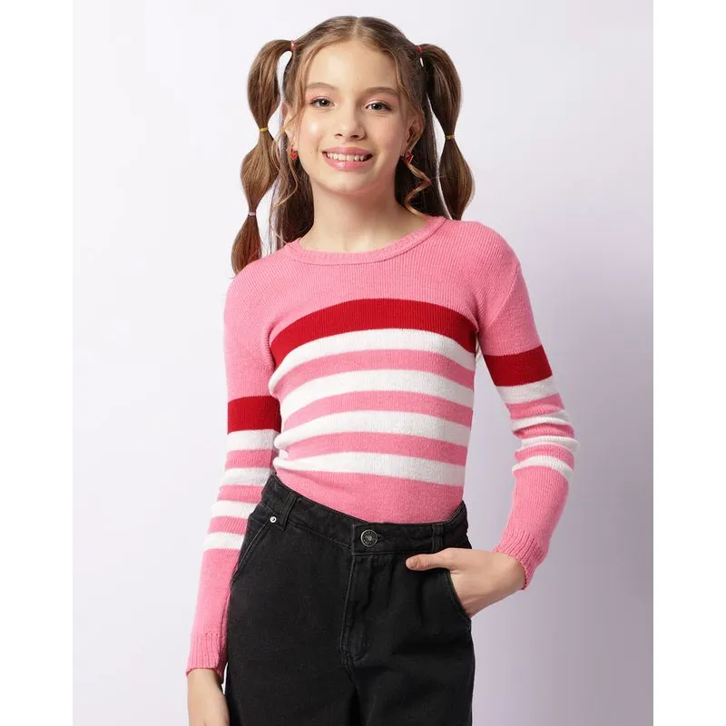 Blusa Juvenil Manga Longa Tricô Rosa 16
