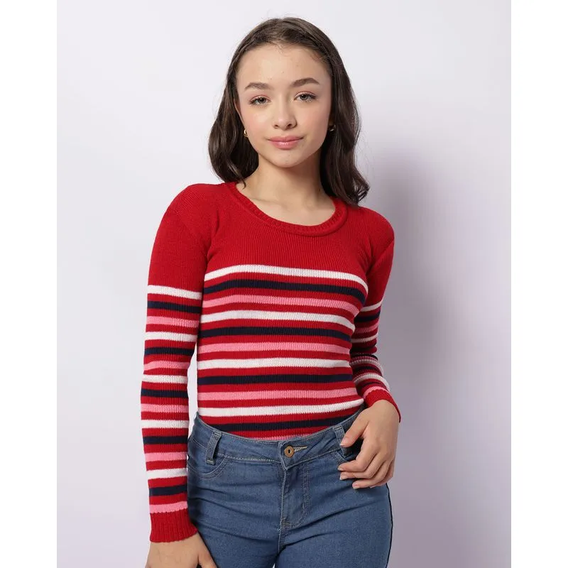 Blusa Juvenil Manga Longa Tricô Estampa Sortidas Vermelha 10