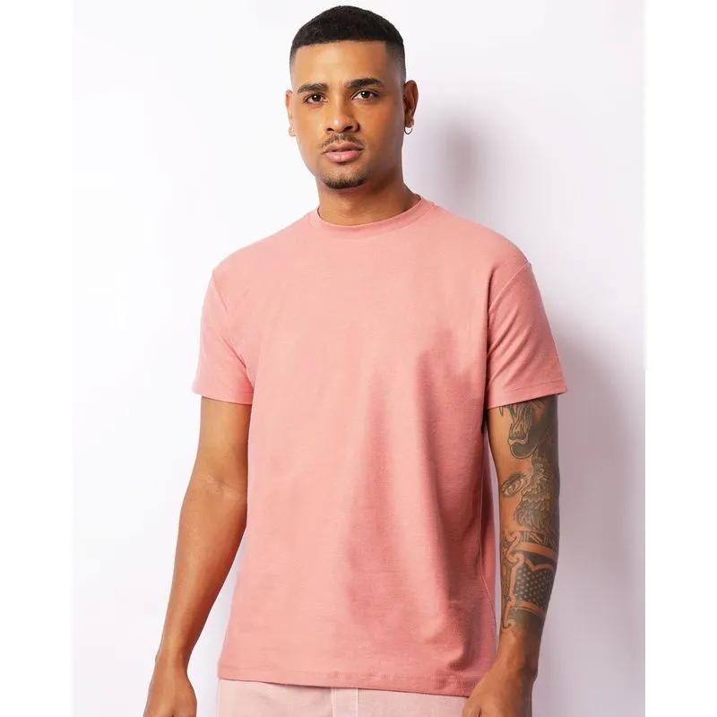 Camiseta Masculina Manga Curta Básica Felpa Rosê GG