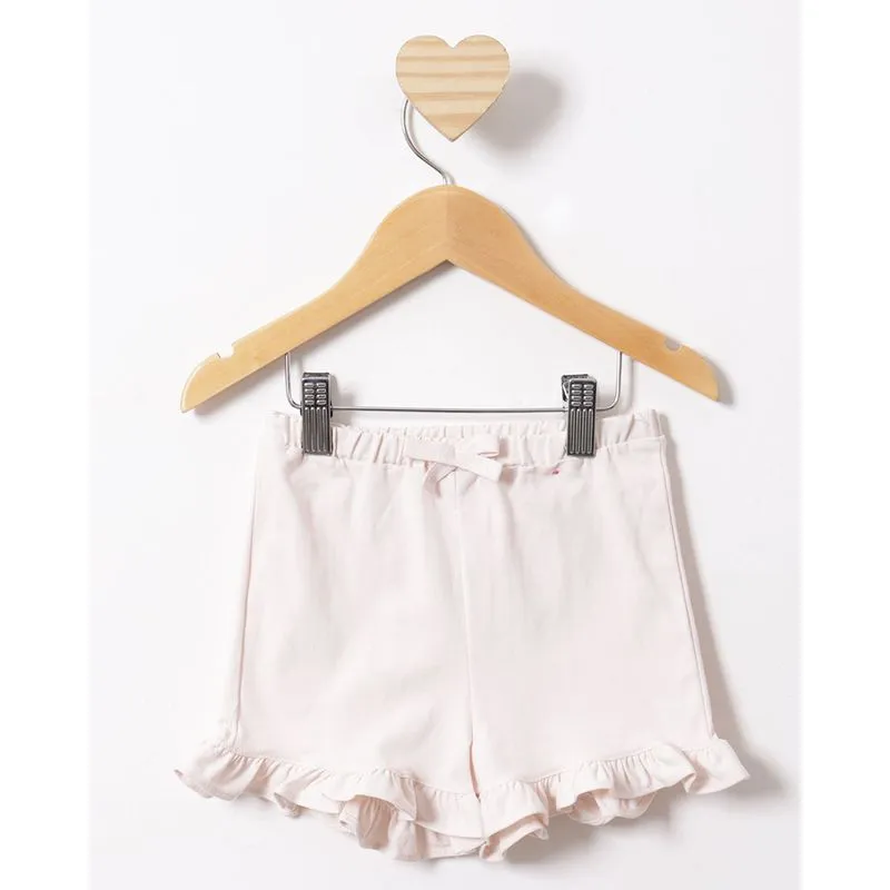 Short Bebê Sarja Com Babado e Laço Bege 3