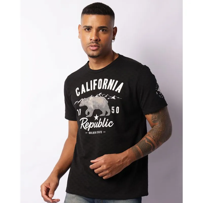 Camiseta Masculina Texturizada Estampa Califórnia Manga Curta Preta G