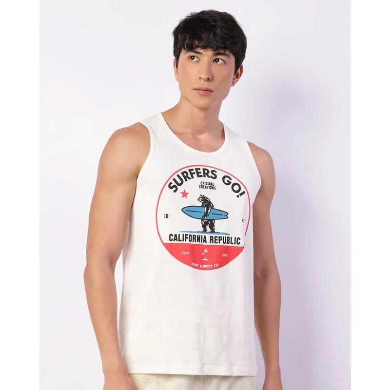 Regata Masculina Surf Texturizada Estampa Frontal Off White P
