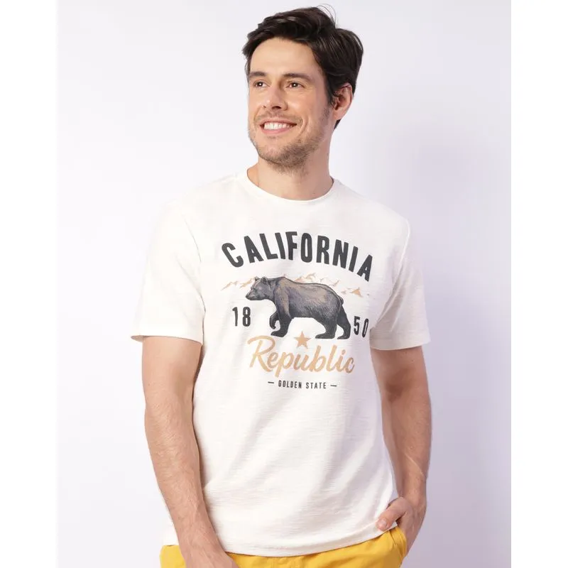 Camiseta Masculina Manga Curta Texturizada Estampada Off White P