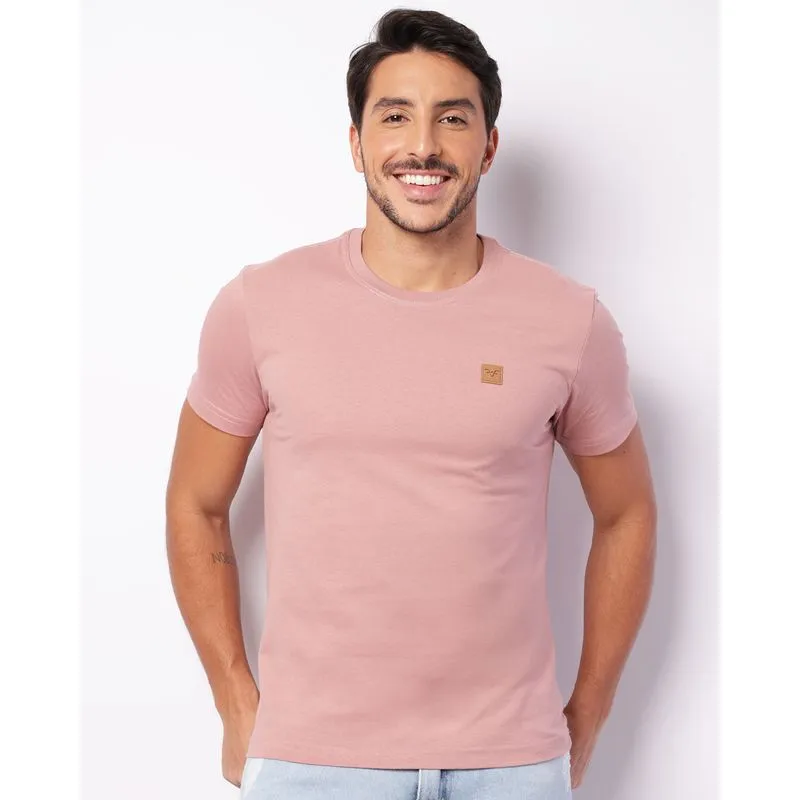 Camiseta Masculina Manga Curta Aplicação Termocolante Rosa G