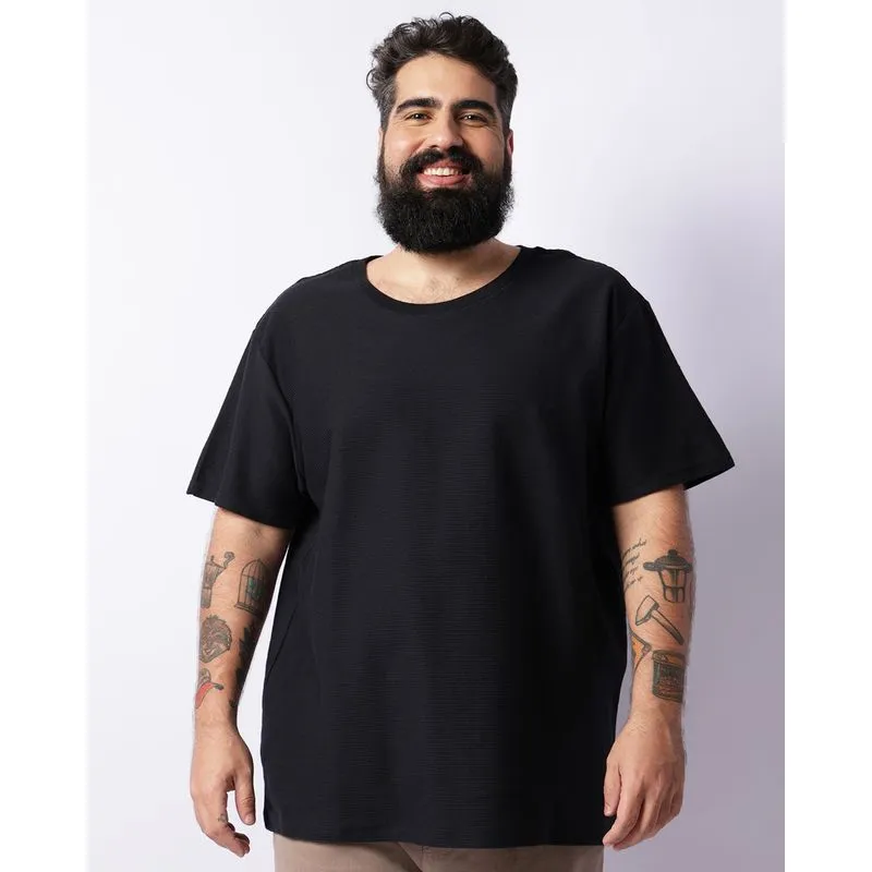 Camiseta Plus Size Masculina Manga Curta Texturizada Preta G1