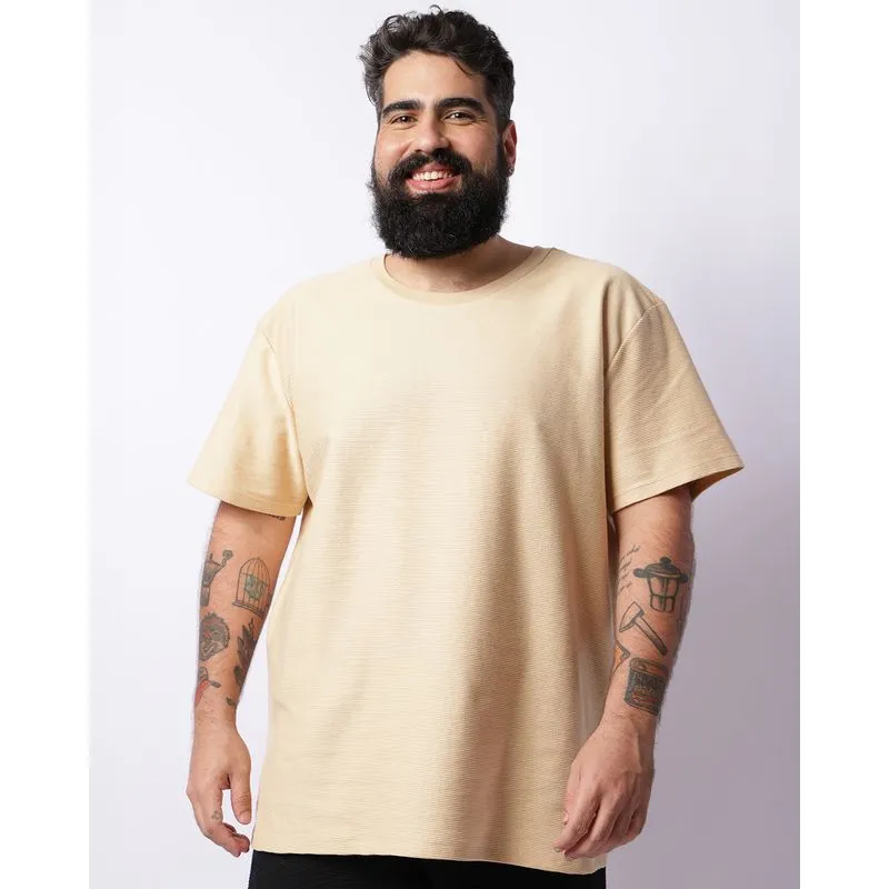 Camiseta Plus Size Masculina Manga Curta Texturizada Bege G3