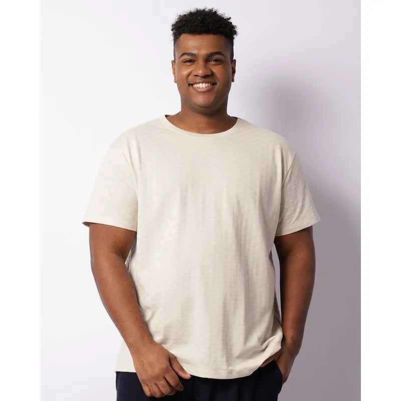 Camiseta Plus Size Masculina Texturizada Manga Curta Bege G3